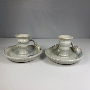 Pair of Art Pottery Chamber Style Candle Holders
